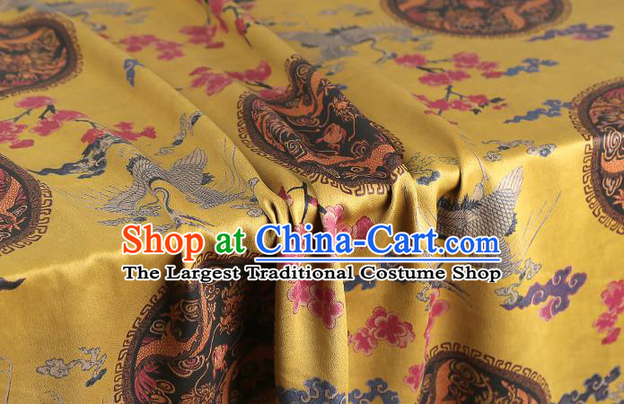 Chinese Traditional Cheongsam Yellow Gambiered Guangdong Gauze Cloth Silk Drapery Classical Phoenix Dragon Pattern Brocade Fabric