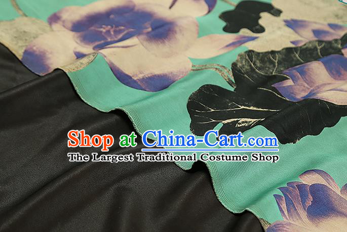 Chinese Classical Lotus Pattern Green Brocade Fabric Cheongsam Gambiered Guangdong Gauze Cloth Traditional Silk Drapery