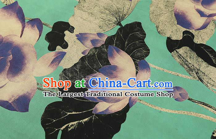 Chinese Classical Lotus Pattern Green Brocade Fabric Cheongsam Gambiered Guangdong Gauze Cloth Traditional Silk Drapery