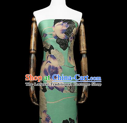 Chinese Classical Lotus Pattern Green Brocade Fabric Cheongsam Gambiered Guangdong Gauze Cloth Traditional Silk Drapery