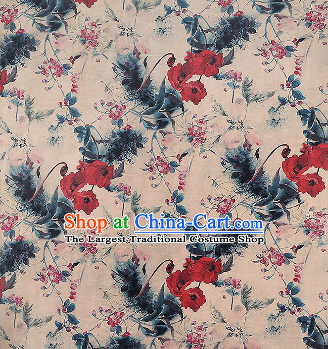 Chinese Classical Flowers Pattern Beige Brocade Cheongsam Gambiered Guangdong Gauze Fabric Traditional Silk Drapery