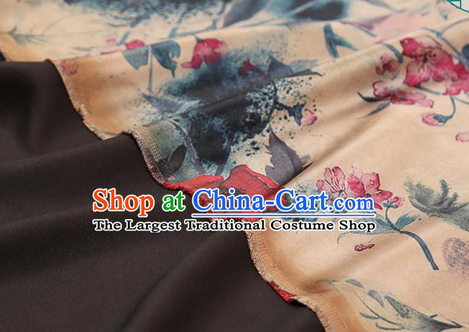 Chinese Classical Flowers Pattern Beige Brocade Cheongsam Gambiered Guangdong Gauze Fabric Traditional Silk Drapery