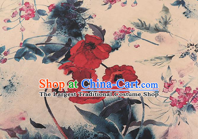 Chinese Classical Flowers Pattern Beige Brocade Cheongsam Gambiered Guangdong Gauze Fabric Traditional Silk Drapery