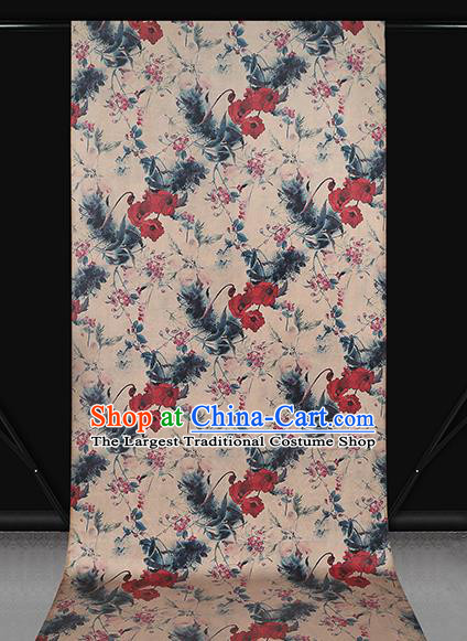 Chinese Classical Flowers Pattern Beige Brocade Cheongsam Gambiered Guangdong Gauze Fabric Traditional Silk Drapery