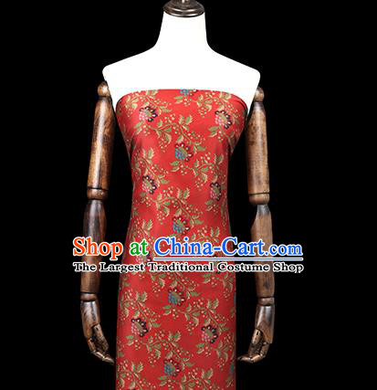 Chinese Cheongsam Gambiered Guangdong Gauze Fabric Traditional Silk Drapery Classical Hibiscus Pattern Red Brocade