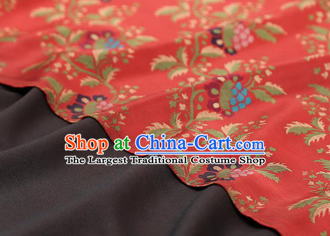 Chinese Cheongsam Gambiered Guangdong Gauze Fabric Traditional Silk Drapery Classical Hibiscus Pattern Red Brocade