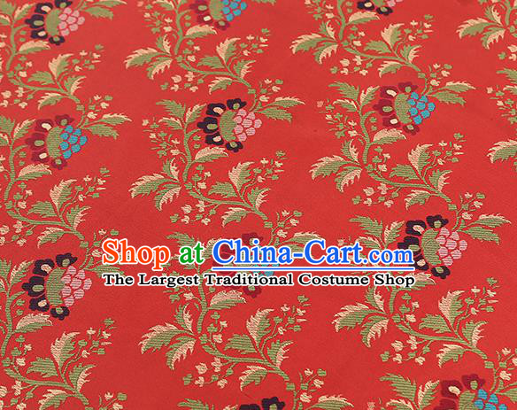 Chinese Cheongsam Gambiered Guangdong Gauze Fabric Traditional Silk Drapery Classical Hibiscus Pattern Red Brocade
