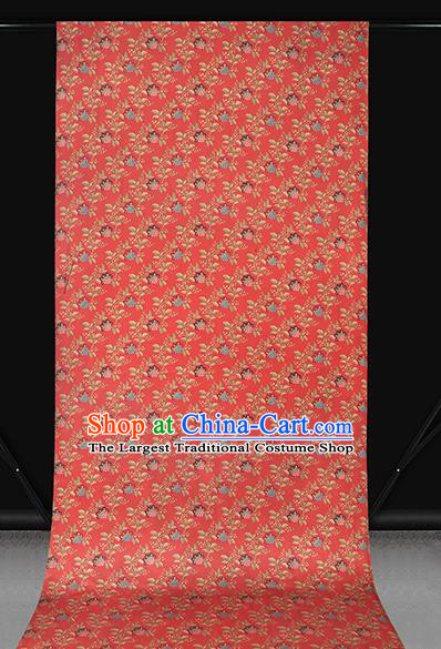 Chinese Cheongsam Gambiered Guangdong Gauze Fabric Traditional Silk Drapery Classical Hibiscus Pattern Red Brocade