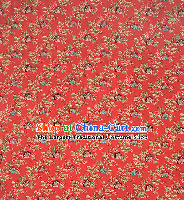 Chinese Cheongsam Gambiered Guangdong Gauze Fabric Traditional Silk Drapery Classical Hibiscus Pattern Red Brocade
