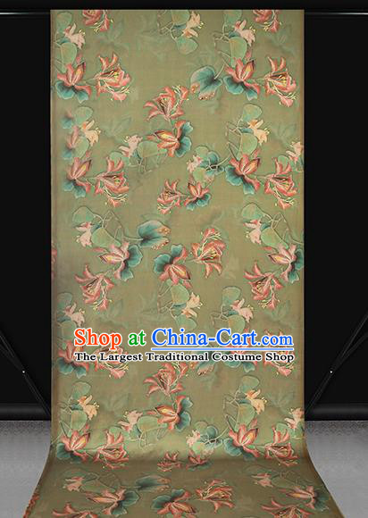 Chinese Traditional Green Silk Drapery Cheongsam Gambiered Guangdong Gauze Fabric Classical Flowers Pattern Brocade