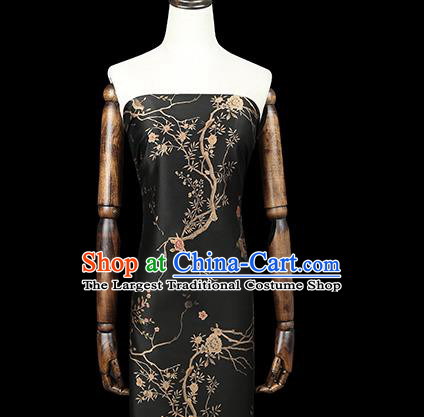 Chinese Classical Flowers Birds Pattern Brocade Traditional Black Silk Drapery Cheongsam Gambiered Guangdong Gauze Fabric