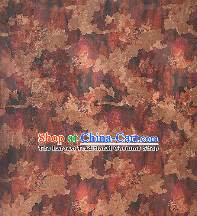 Chinese Classical Butterfly Pattern Brocade Traditional Silk Drapery Cheongsam Rust Red Gambiered Guangdong Gauze Fabric