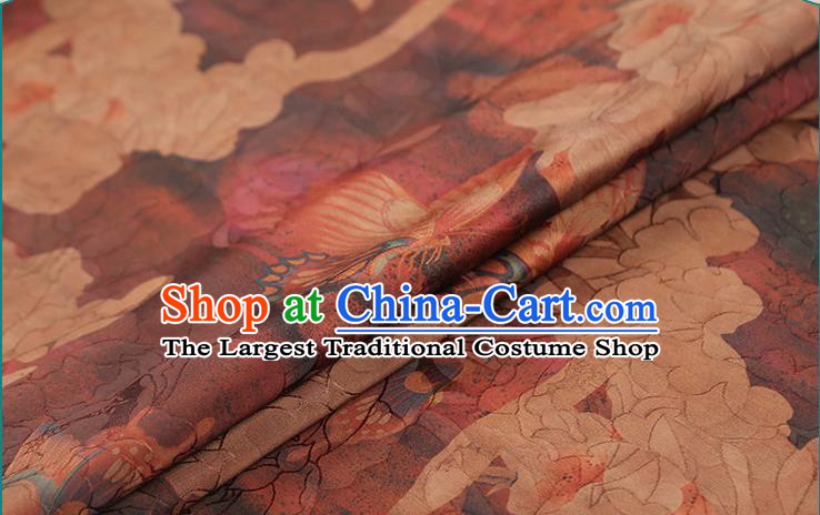 Chinese Classical Butterfly Pattern Brocade Traditional Silk Drapery Cheongsam Rust Red Gambiered Guangdong Gauze Fabric