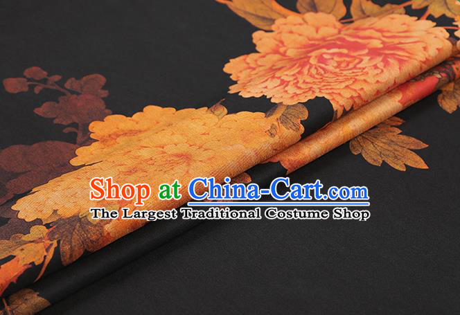 Chinese Classical Peony Pattern Brocade Black Gambiered Guangdong Gauze Fabric Traditional Cheongsam Silk Drapery