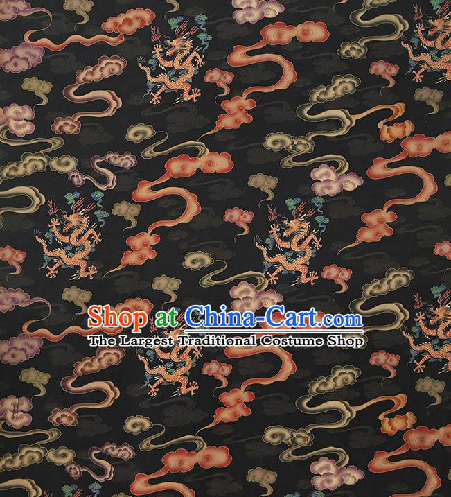 Chinese Classical Cloud Dragon Pattern Silk Drapery Traditional Cheongsam Gambiered Guangdong Gauze Black Brocade Fabric