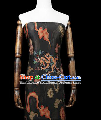 Chinese Classical Cloud Dragon Pattern Silk Drapery Traditional Cheongsam Gambiered Guangdong Gauze Black Brocade Fabric