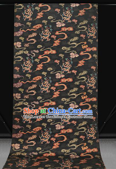 Chinese Classical Cloud Dragon Pattern Silk Drapery Traditional Cheongsam Gambiered Guangdong Gauze Black Brocade Fabric