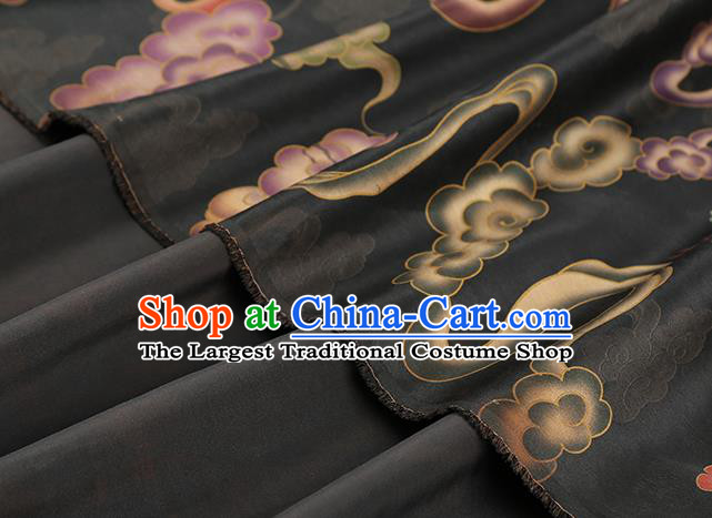 Chinese Classical Cloud Dragon Pattern Silk Drapery Traditional Cheongsam Gambiered Guangdong Gauze Black Brocade Fabric