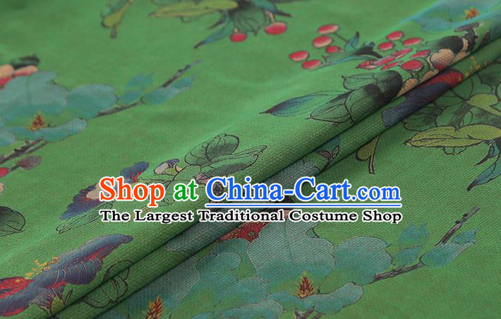 Chinese Traditional Brocade Fabric Cheongsam Green Gambiered Guangdong Gauze Classical Begonia Pattern Silk Drapery
