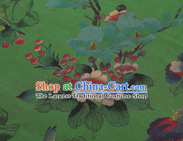 Chinese Traditional Brocade Fabric Cheongsam Green Gambiered Guangdong Gauze Classical Begonia Pattern Silk Drapery