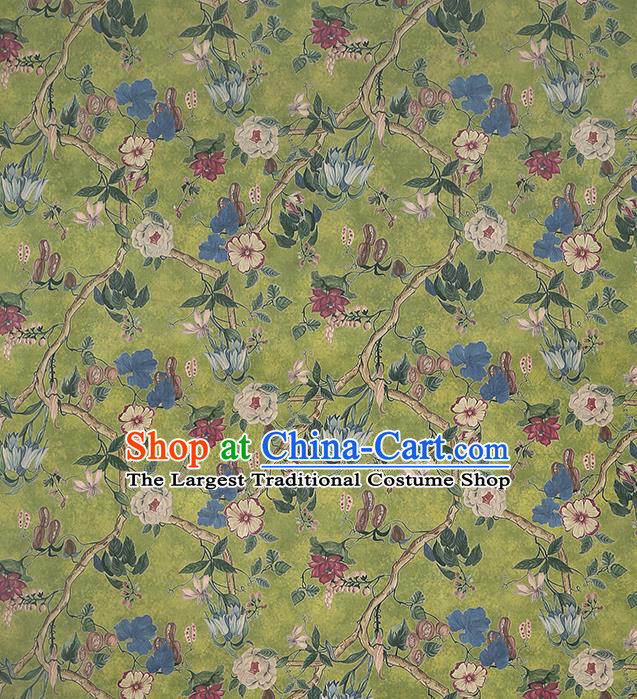 Chinese Classical Hibiscus Pattern Silk Drapery Traditional Cheongsam Satin White Brocade Fabric