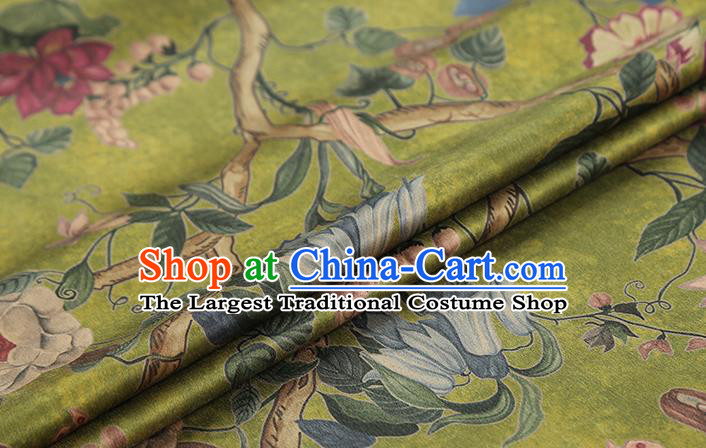 Chinese Classical Hibiscus Pattern Silk Drapery Traditional Cheongsam Satin White Brocade Fabric