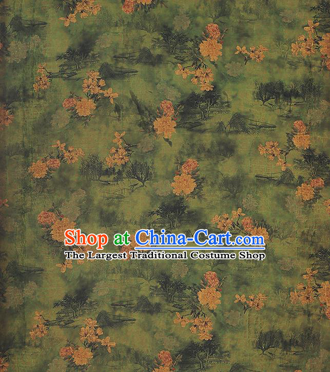 Chinese Traditional Cheongsam Green Satin Classical Peony Pattern Silk Drapery Brocade Fabric