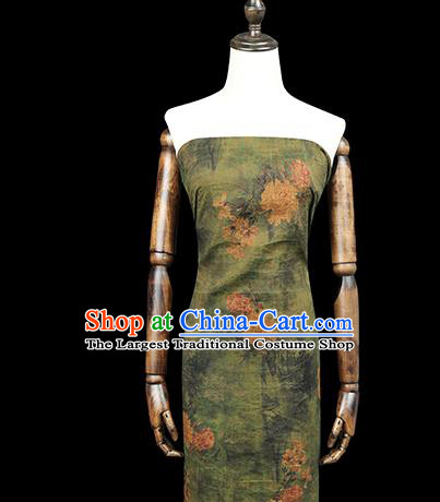 Chinese Traditional Cheongsam Green Satin Classical Peony Pattern Silk Drapery Brocade Fabric