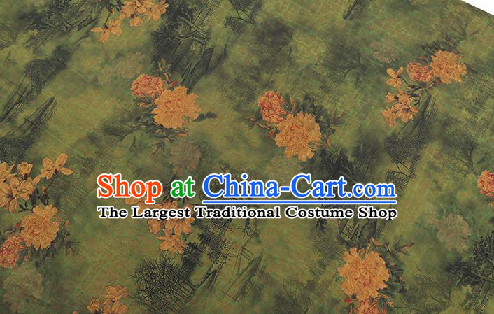 Chinese Traditional Cheongsam Green Satin Classical Peony Pattern Silk Drapery Brocade Fabric