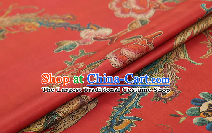 Chinese Traditional Wedding Brocade Fabric Red Satin Classical Phoenix Peony Pattern Silk Drapery