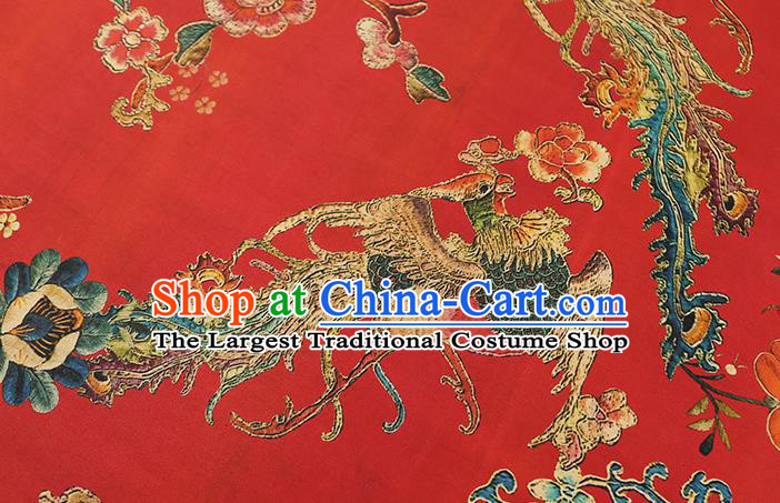 Chinese Traditional Wedding Brocade Fabric Red Satin Classical Phoenix Peony Pattern Silk Drapery