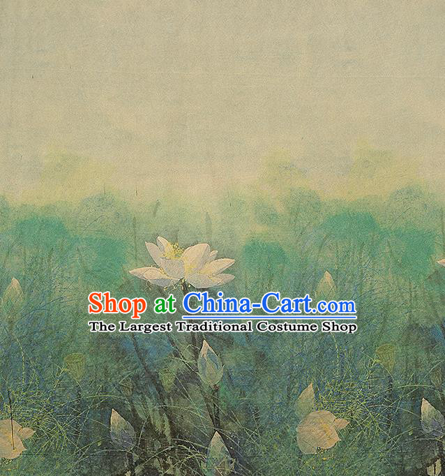 Chinese Cheongsam Light Green Gambiered Guangdong Gauze Traditional Brocade Drapery Classical Lotus Pattern Silk Fabric