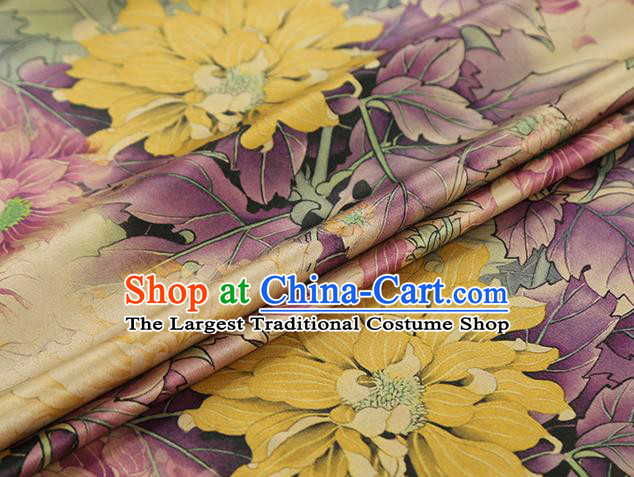 Chinese Cheongsam Lilac Silk Fabric Traditional Brocade Cloth Classical Flowers Pattern Gambiered Guangdong Gauze Drapery