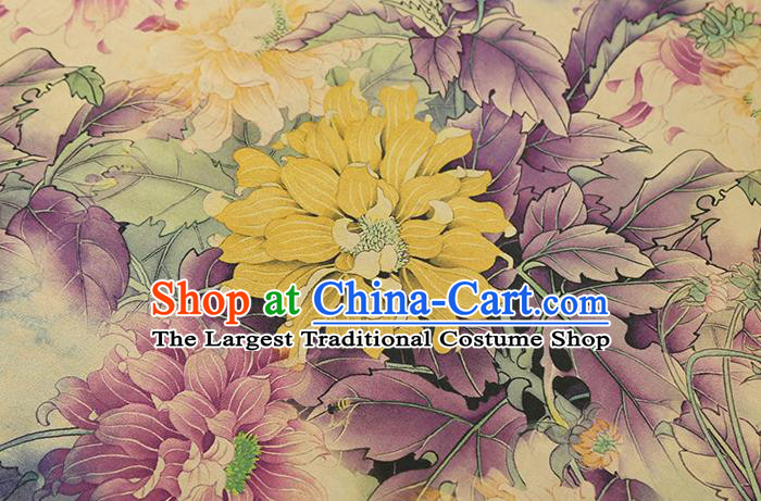 Chinese Cheongsam Lilac Silk Fabric Traditional Brocade Cloth Classical Flowers Pattern Gambiered Guangdong Gauze Drapery