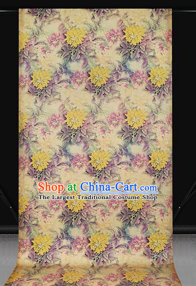 Chinese Cheongsam Lilac Silk Fabric Traditional Brocade Cloth Classical Flowers Pattern Gambiered Guangdong Gauze Drapery