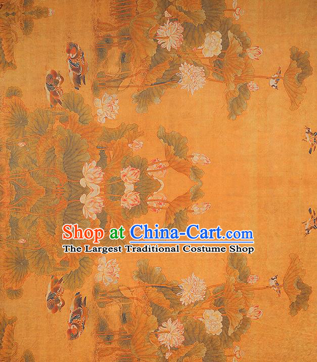 Chinese Traditional Orange Brocade Drapery Cheongsam Gambiered Guangdong Gauze Classical Lotus Pattern Silk Fabric