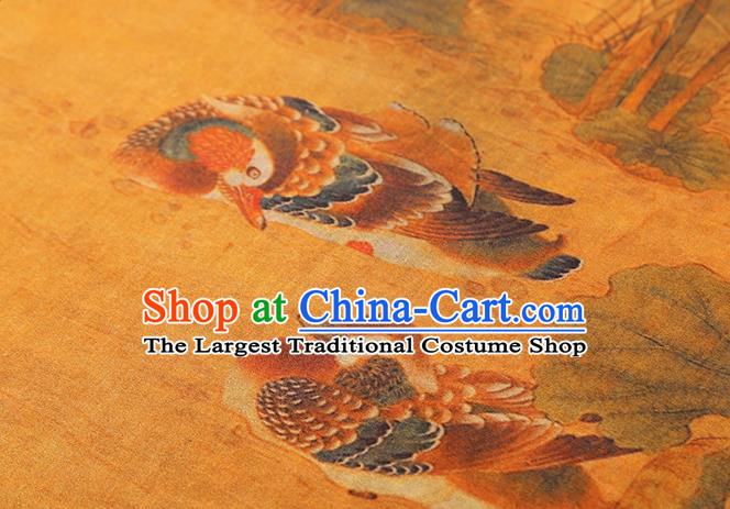 Chinese Traditional Orange Brocade Drapery Cheongsam Gambiered Guangdong Gauze Classical Lotus Pattern Silk Fabric