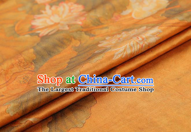 Chinese Traditional Orange Brocade Drapery Cheongsam Gambiered Guangdong Gauze Classical Lotus Pattern Silk Fabric