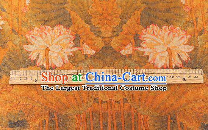 Chinese Traditional Orange Brocade Drapery Cheongsam Gambiered Guangdong Gauze Classical Lotus Pattern Silk Fabric