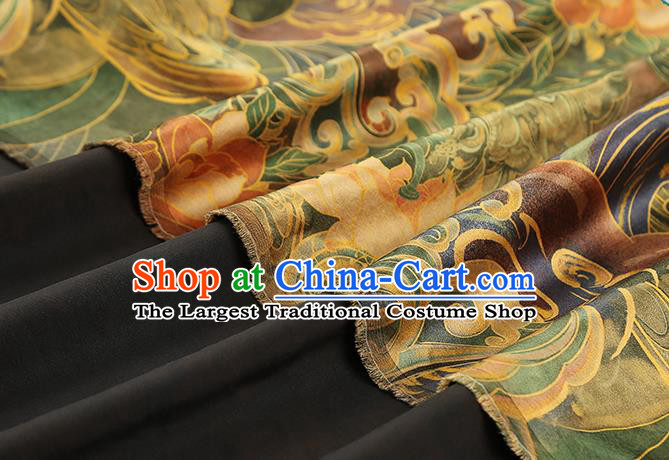 Chinese Cheongsam Gambiered Guangdong Gauze Classical Wave Peony Pattern Silk Fabric Traditional Green Brocade Drapery