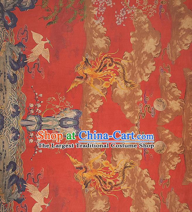 Chinese Cheongsam Red Gambiered Guangdong Gauze Traditional Brocade Drapery Classical Phoenix Pattern Silk Fabric