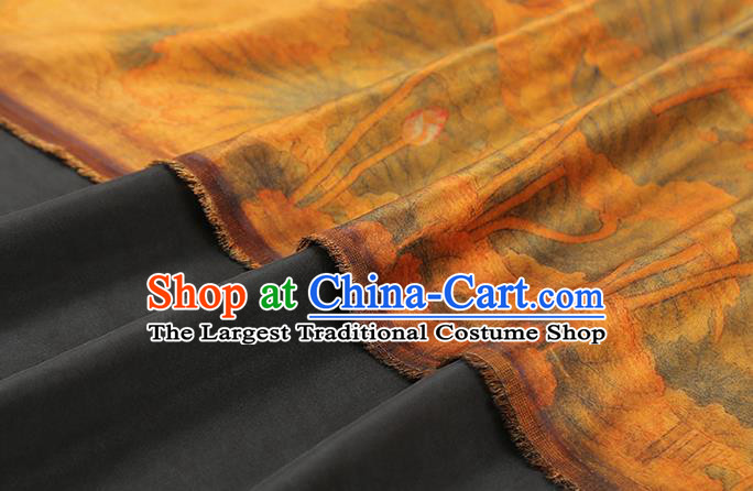 Chinese Traditional Orange Brocade Drapery Cheongsam Gambiered Guangdong Gauze Classical Lotus Pattern Silk Fabric