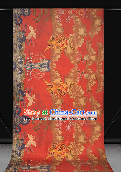 Chinese Cheongsam Red Gambiered Guangdong Gauze Traditional Brocade Drapery Classical Phoenix Pattern Silk Fabric
