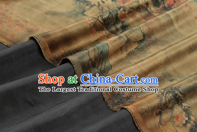 Chinese Cheongsam Silk Fabric Traditional Gambiered Guangdong Gauze Classical Crane Plum Pattern Ginger Brocade Drapery