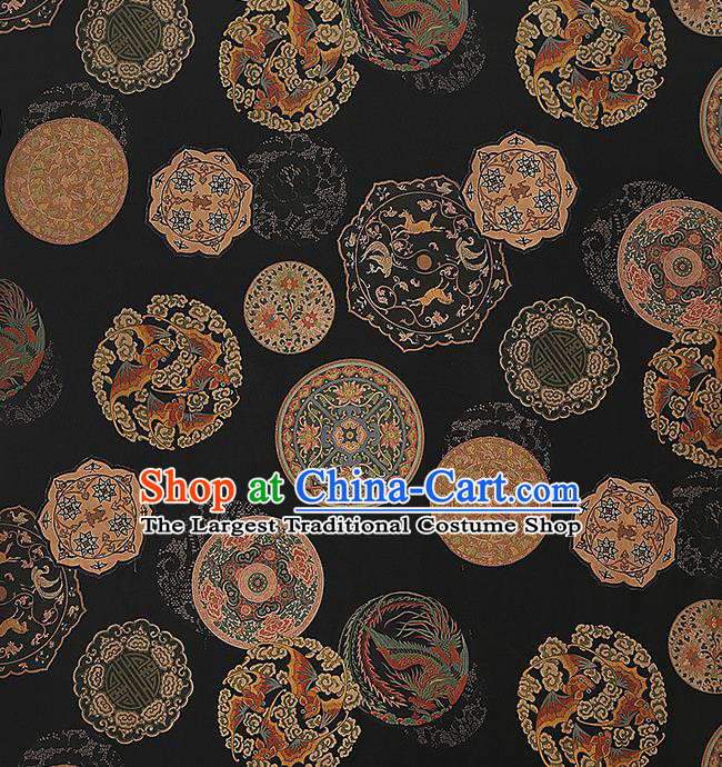 Chinese Classical Phoenix Pattern Brocade Drapery Cheongsam Silk Fabric Traditional Black Gambiered Guangdong Gauze