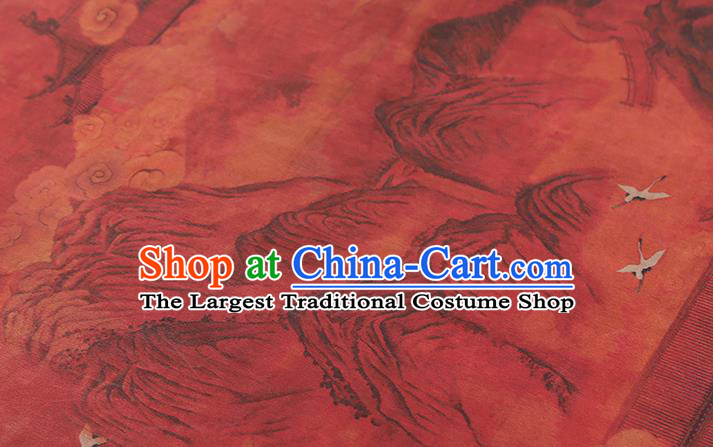 Chinese Classical Cloud Crane Pattern Brocade Drapery Cheongsam Red Silk Fabric Traditional Gambiered Guangdong Gauze