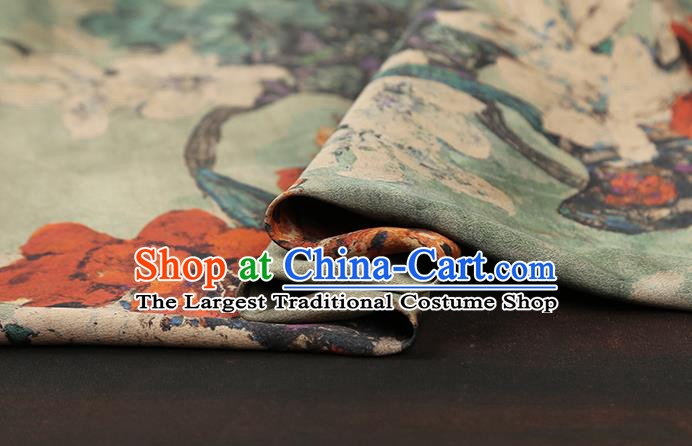Chinese Light Green Brocade Fabric Traditional Cheongsam Gambiered Guangdong Gauze Classical Flowers Pattern Silk Drapery