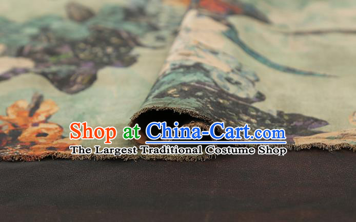 Chinese Light Green Brocade Fabric Traditional Cheongsam Gambiered Guangdong Gauze Classical Flowers Pattern Silk Drapery
