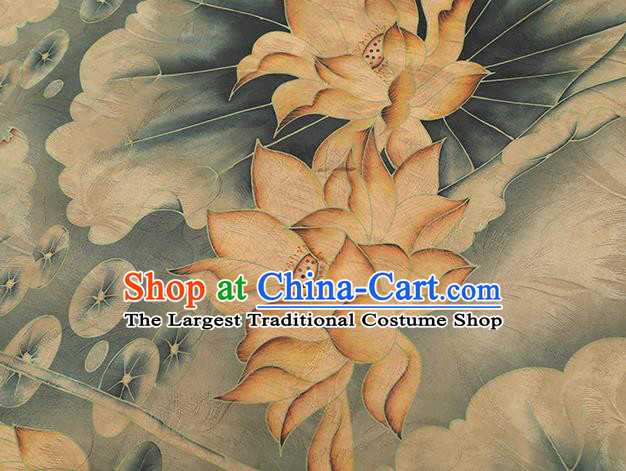 Chinese Classical Lotus Pattern Silk Drapery Traditional Cheongsam Gambiered Guangdong Gauze Blue Brocade Fabric
