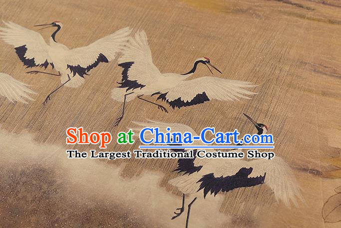 Chinese Classical Crane Peony Pattern Gambiered Guangdong Gauze Traditional Cheongsam Brocade Fabric Yellow Silk Drapery